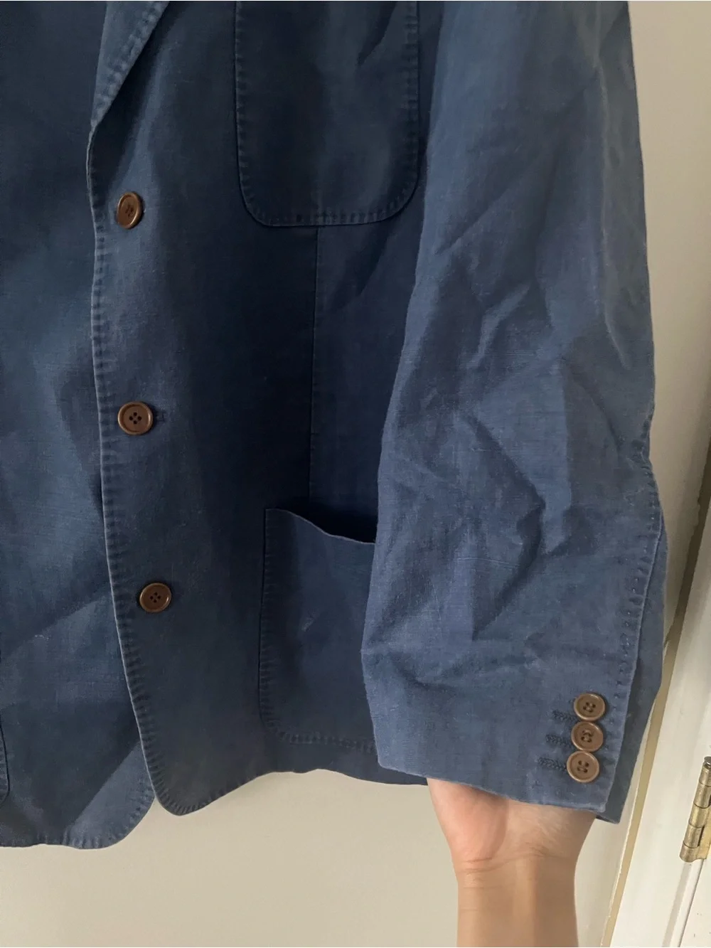 Vintage 100% Linen Blue Chambray Blazer Mens XL Jacket Quiet Luxury Business